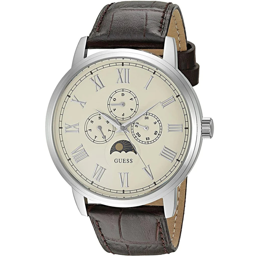  Shop Authentic Guess Delancy Quartz White Dial Brown Leather Strap Watch For Men - W0870G1 - Luxxuri