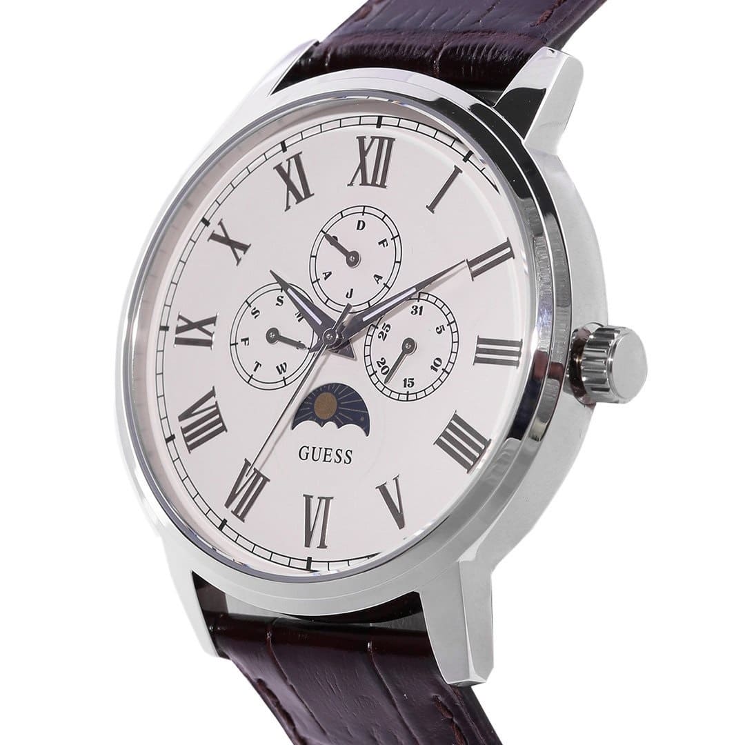  Shop Authentic Guess Delancy Quartz White Dial Brown Leather Strap Watch For Men - W0870G1 - Luxxuri
