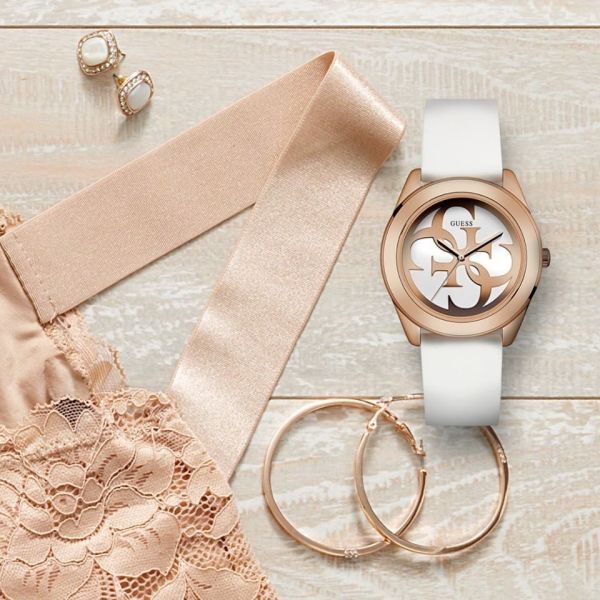  Shop Authentic Guess G Twist White & Gold Dial White Silicone Strap Watch For Women - W0911L5 - Luxxuri