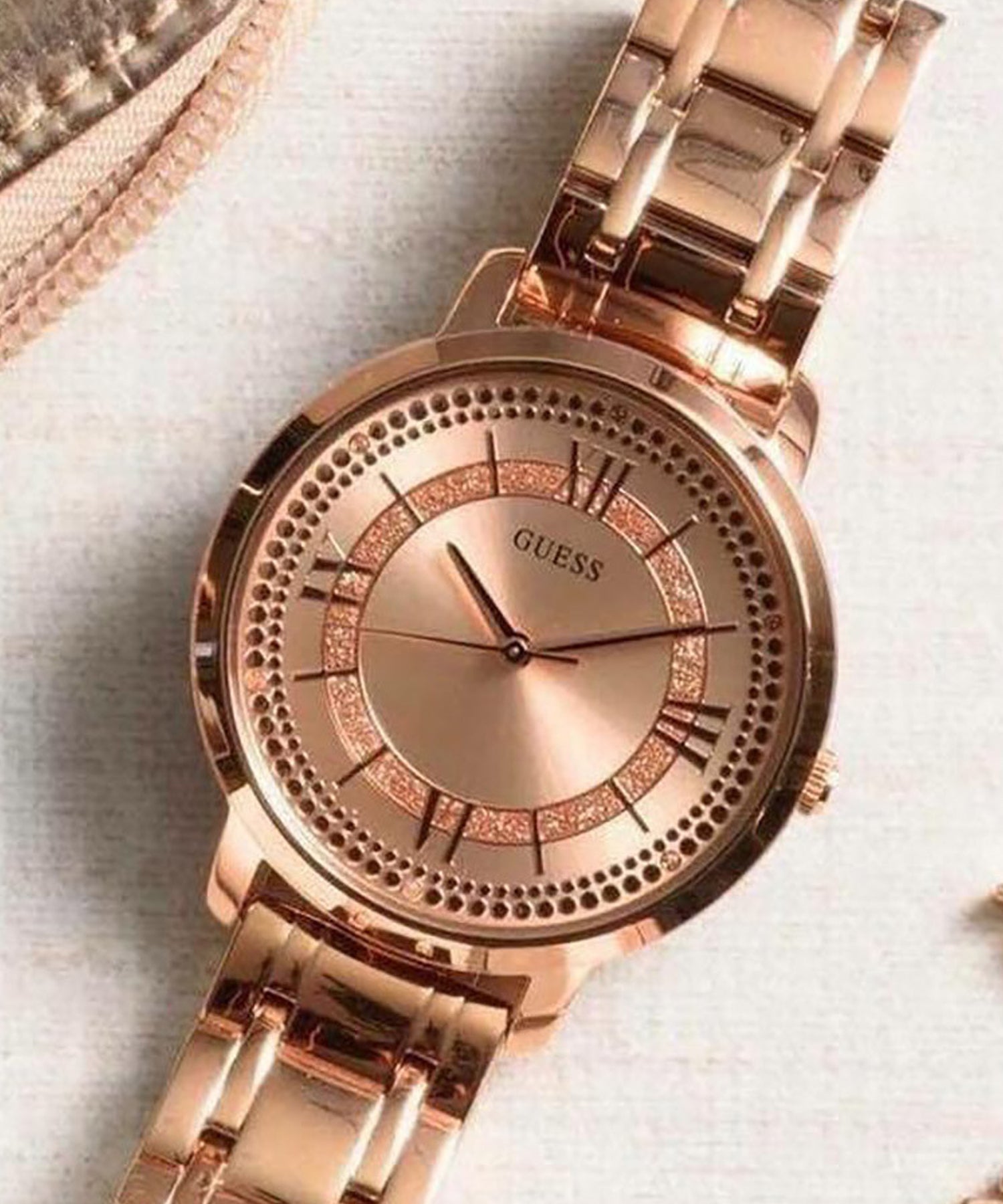  Shop Authentic Guess Montauk Rose Gold Dial Rose Gold Steel Strap Watch For Women - W0933L3 - Luxxuri
