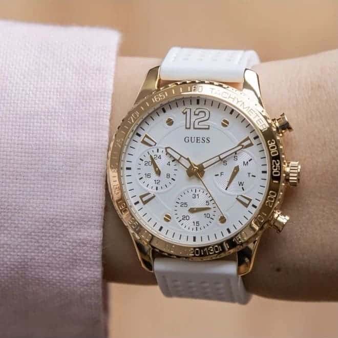  Shop Authentic Guess Marina Multifunction White Dial White Rubber Strap Watch for Women - W1025L5 - Luxxuri