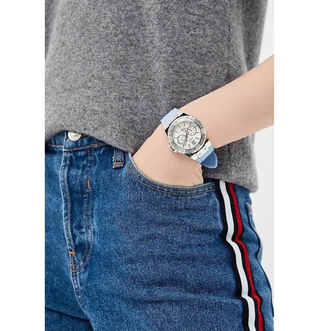  Shop Authentic Guess Limelight Crystals White Dial Blue Rubber Strap Watch for Women - W1053L5 - Luxxuri