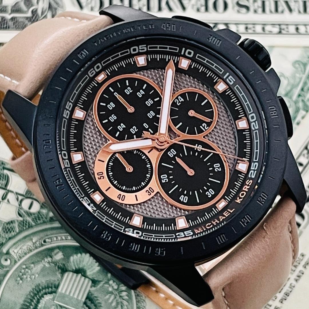  Shop Authentic Michael Kors Ryker Chronograph Black Dial Beige Leather Strap Watch For Men - MK8520 - Luxxuri