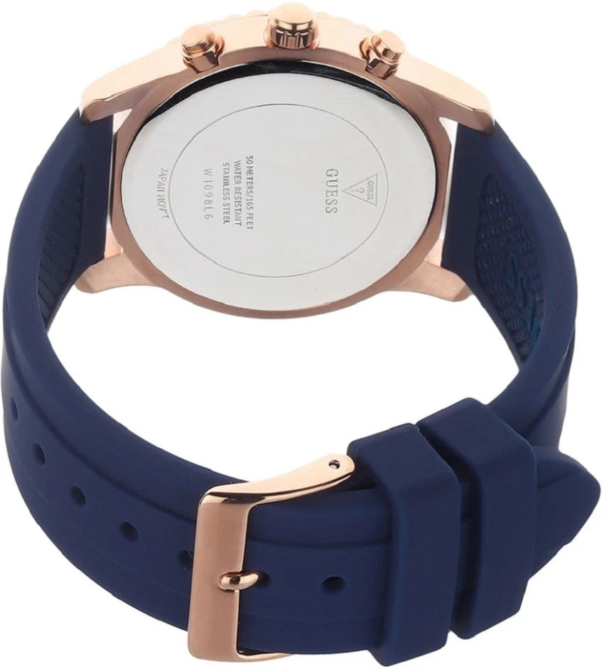  Shop Authentic Guess Confetti Diamonds Gold Dial Blue Rubber Strap Watch For Women - W1098L6 - Luxxuri