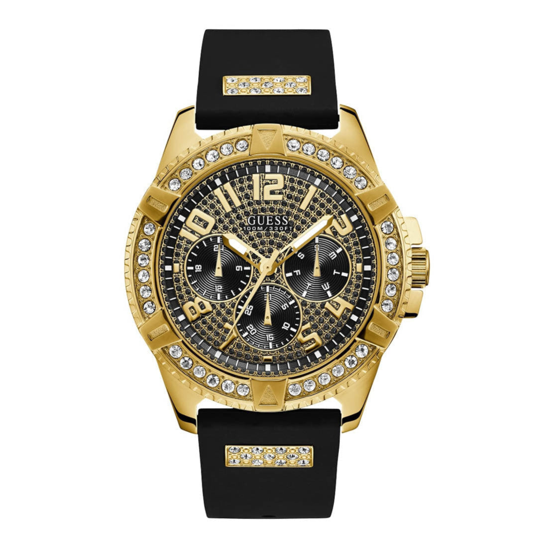  Shop Authentic Guess Frontier Crystals Black Dial Black Silicone Strap Watch For Men - W1132G1 - Luxxuri