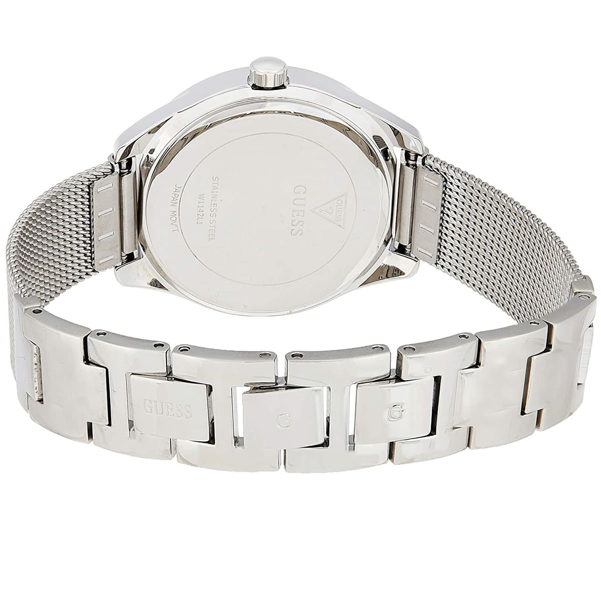  Shop Authentic Guess Tri Glitz Quartz Silver Dial Silver Mesh Bracelet Watch For Women - W1142L1 - Luxxuri