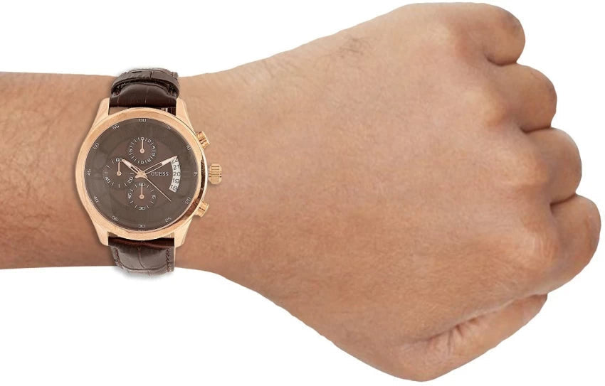  Shop Authentic Guess Analog Chronograph Brown Dial Brown Leather Strap Watch For Men - W14052G2 - Luxxuri