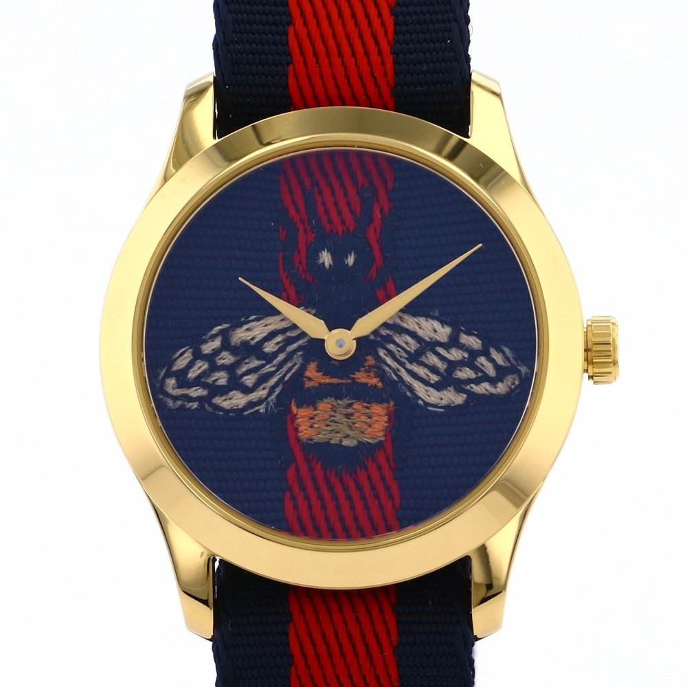  Shop Authentic Gucci G Timeless Bee Red & Blue Dial Red Two Tone Nylon Strap Watch For Men - YA1264061 - Luxxuri