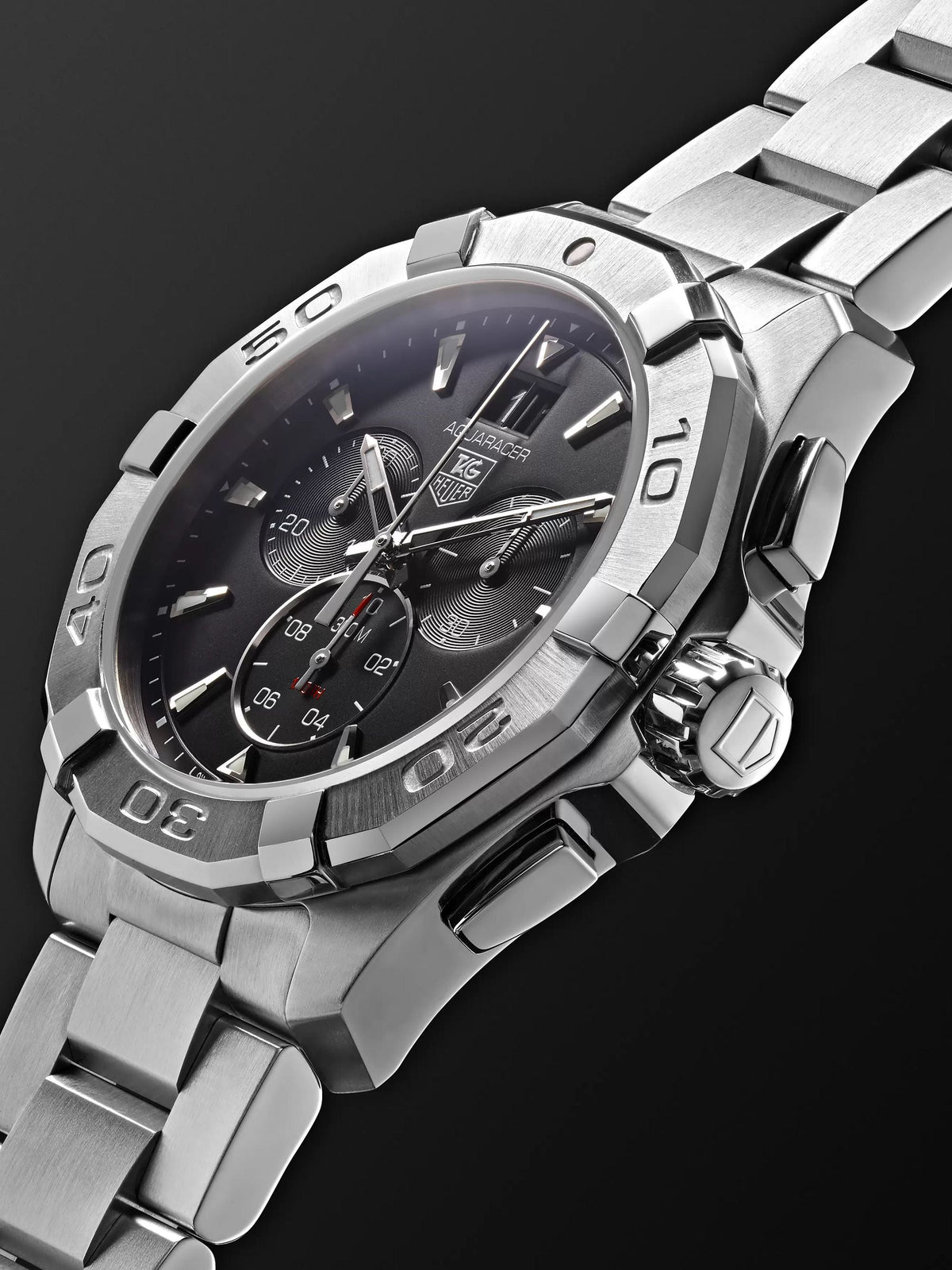  Shop Authentic Tag Heuer Aquaracer Chronograph Black Dial Silver Steel Strap Watch for Men - CAY1110.BA0927 - Luxxuri