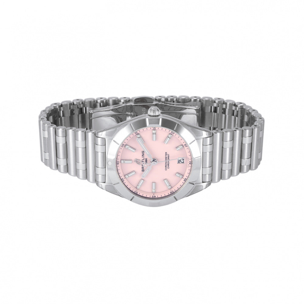  Shop Authentic Breitling Chronomat 32 Diamonds Pink Dial Silver Steel Strap Watch for Women - A77310101K1A1 - Luxxuri