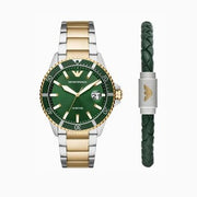  Shop Authentic Emporio Armani Diver Chronograph Green Dial Two Tone Steel Strap Watch For Men - AR80063 - Luxxuri