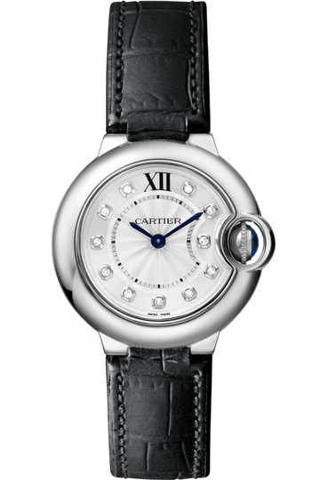  Shop Authentic Cartier Ballon Bleu de Cartier Diamonds Silver Dial Black Leather Strap Watch for Women - W4BB0008 - Luxxuri