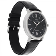  Shop Authentic IWC Portofino Automatic Black Dial Black Leather Strap Watch for Men - IW356502 - Luxxuri