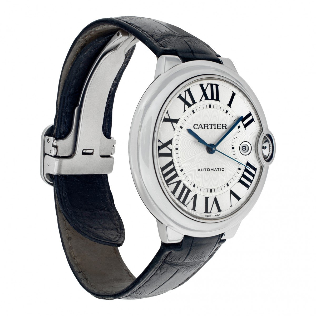  Shop Authentic Cartier Ballon Bleu de Cartier Silver Dial Black Leather Strap Watch for Men - WSBB0026 - Luxxuri