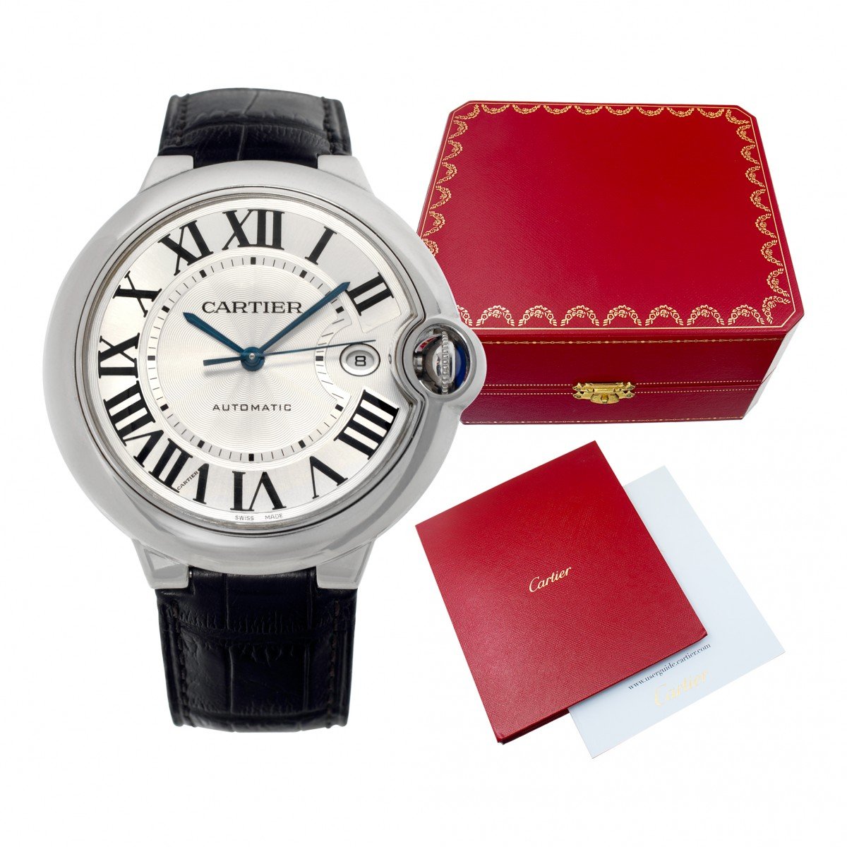  Shop Authentic Cartier Ballon Bleu de Cartier Silver Dial Black Leather Strap Watch for Men - WSBB0026 - Luxxuri