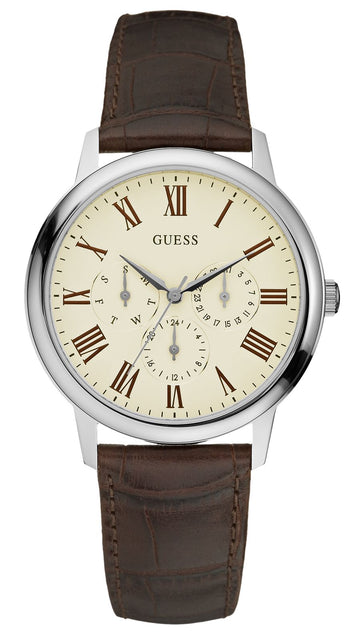  Shop Authentic Guess Wafer Quartz White Dial Brown Leather Strap Watch For Men - W70016G2 - Luxxuri