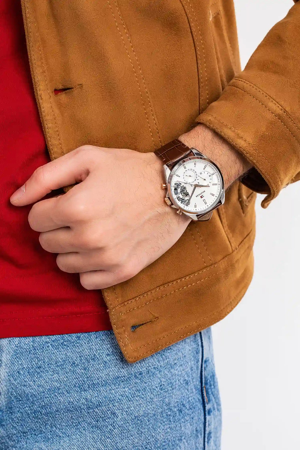  Shop Authentic Tommy Hilfiger Baker Chronograph White Dial Brown Leather Strap Watch For Men - 1710450 - Luxxuri