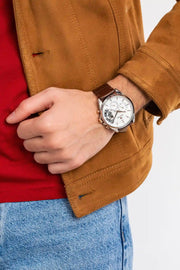  Shop Authentic Tommy Hilfiger Baker Chronograph White Dial Brown Leather Strap Watch For Men - 1710450 - Luxxuri