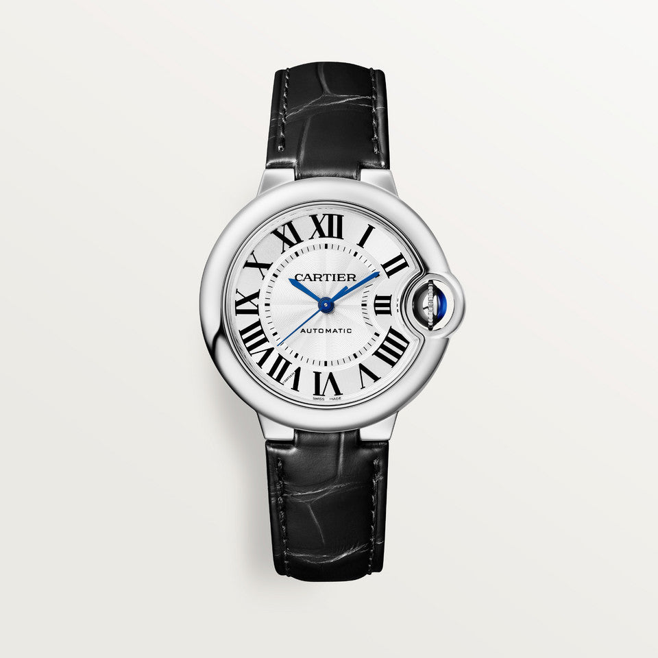  Shop Authentic Cartier Ballon Bleu De Cartier Silver Dial Black Leather Strap Watch for Women - WSBB0030 - Luxxuri