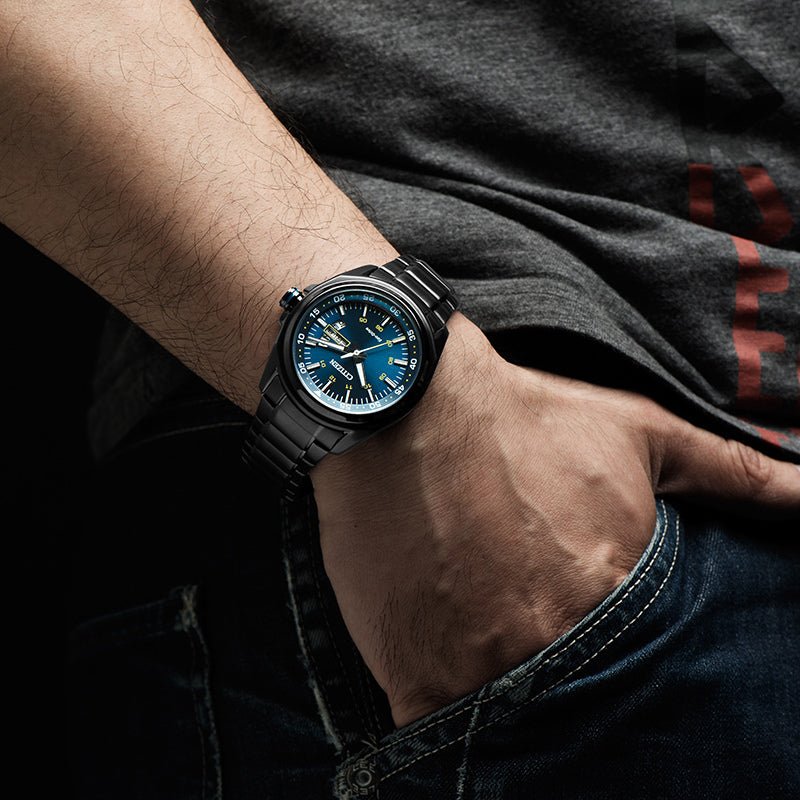  Shop Authentic Citizen Eco Drive Blue Dial Black Steel Strap Watch For Men - AW0024-58LB - Luxxuri