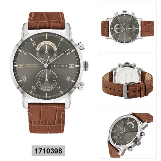  Shop Authentic Tommy Hilfiger Kane Grey Dial Brown Leather Strap Watch for Men - 1710398 - Luxxuri