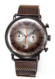  Shop Authentic Emporio Armani Aviator Chronograph Grey Dial Brown Mesh Bracelet Watch For Men - AR11169 - Luxxuri