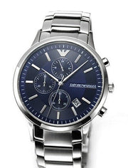  Shop Authentic Emporio Armani Renato Chronograph Blue Dial Silver Steel Strap Watch For Men - AR11164 - Luxxuri