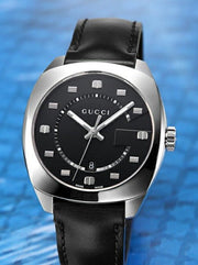  Shop Authentic Gucci GG2570 Quartz Black Dial Black Leather Strap Watch For Men - YA142307 - Luxxuri