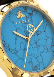  Shop Authentic Gucci G Timeless Turquoise Blue Dial Black Leather Strap Watch For Men - YA126462 - Luxxuri