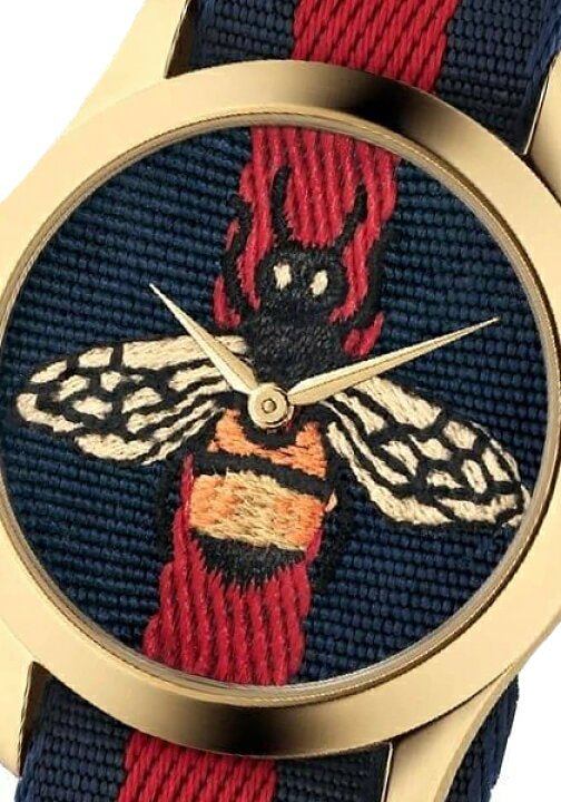  Shop Authentic Gucci G Timeless Bee Red & Blue Dial Red Two Tone Nylon Strap Watch For Men - YA1264061 - Luxxuri