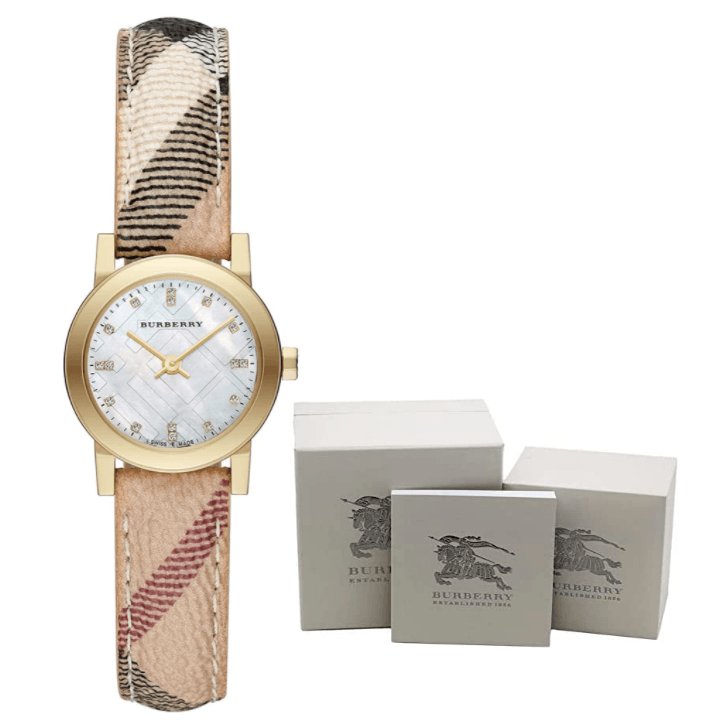  Shop Authentic Burberry The City Diamonds Mother of Pearl Dial Brown Leather Strap Watch for Women - BU9226 - Luxxuri