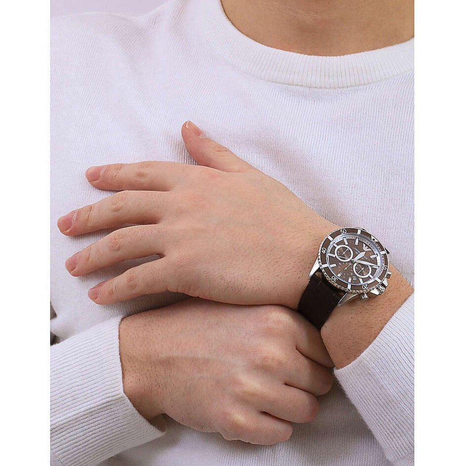  Shop Authentic Emporio Armani Diver Chronograph Brown Dial Brown Leather Strap Watch For Men - AR11486 - Luxxuri