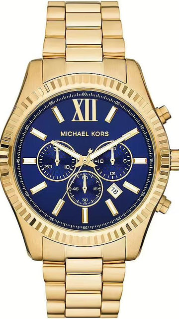  Shop Authentic Michael Kors Lexington Chronograph Blue Dial Gold Steel Strap Watch for Men - MK9153 - Luxxuri