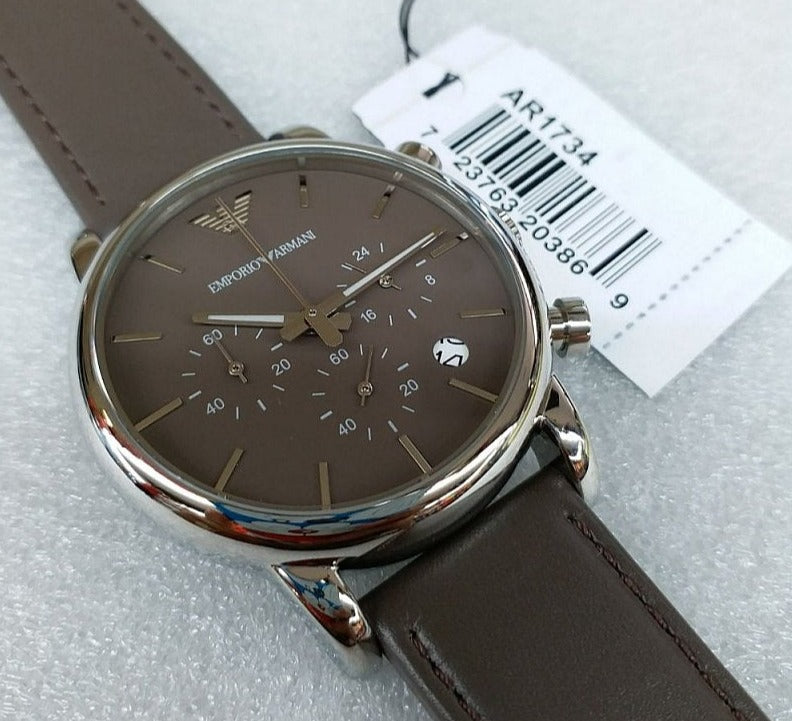  Shop Authentic Emporio Armani Classic Chronograph Brown Dial Brown Leather Strap Watch For Men - AR1734 - Luxxuri