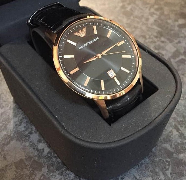  Shop Authentic Emporio Armani Renato Quartz Black Dial Black Leather Strap Watch For Men - AR2425 - Luxxuri