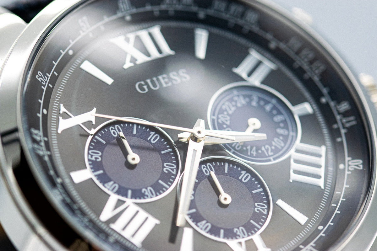  Shop Authentic Guess Horizon Chronograph Quartz Black Dial Blue Leather Strap Watch For Men - W0380G3 - Luxxuri