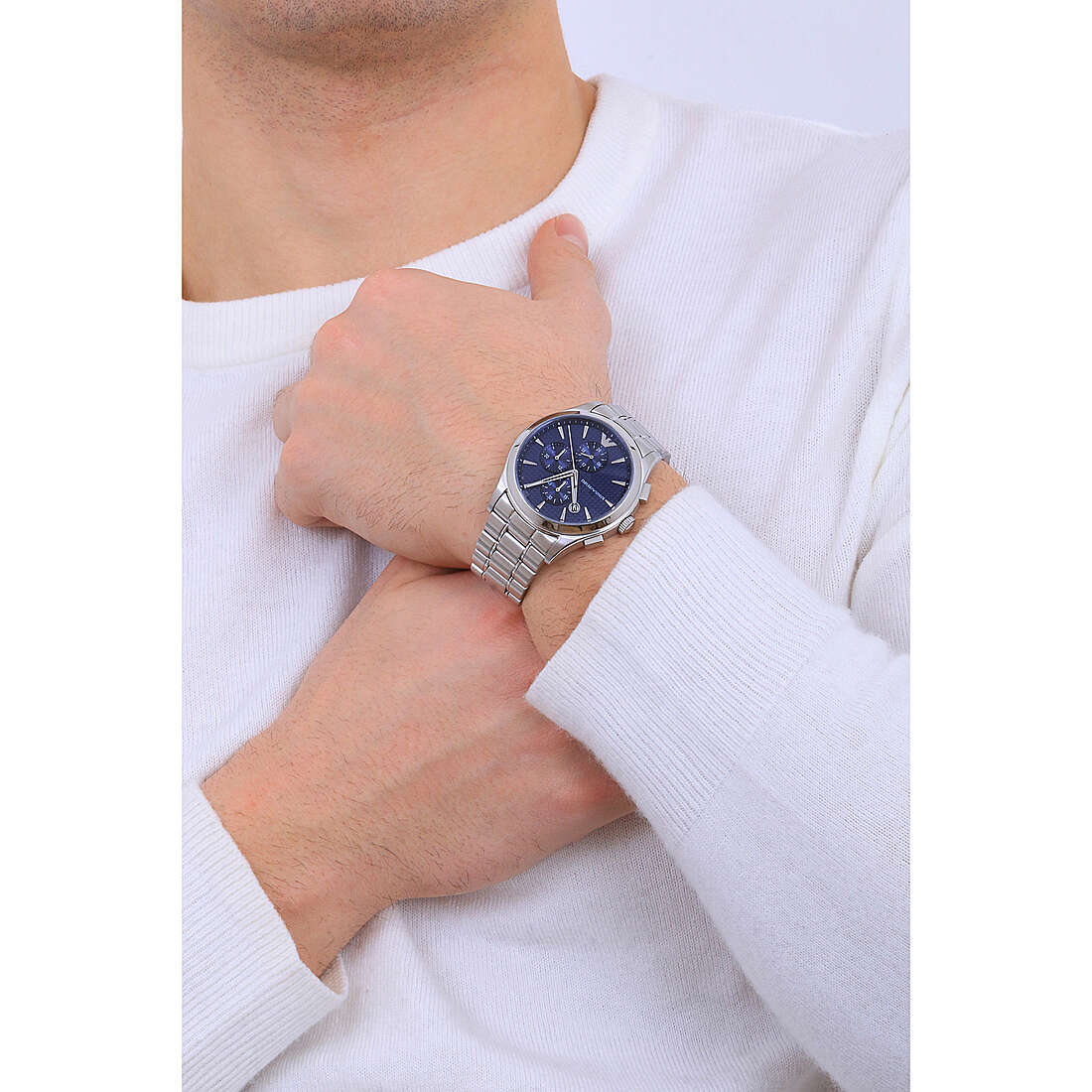  Shop Authentic Emporio Armani Chronograph Blue Dial Silver Steel Strap Watch For Men - AR11528 - Luxxuri