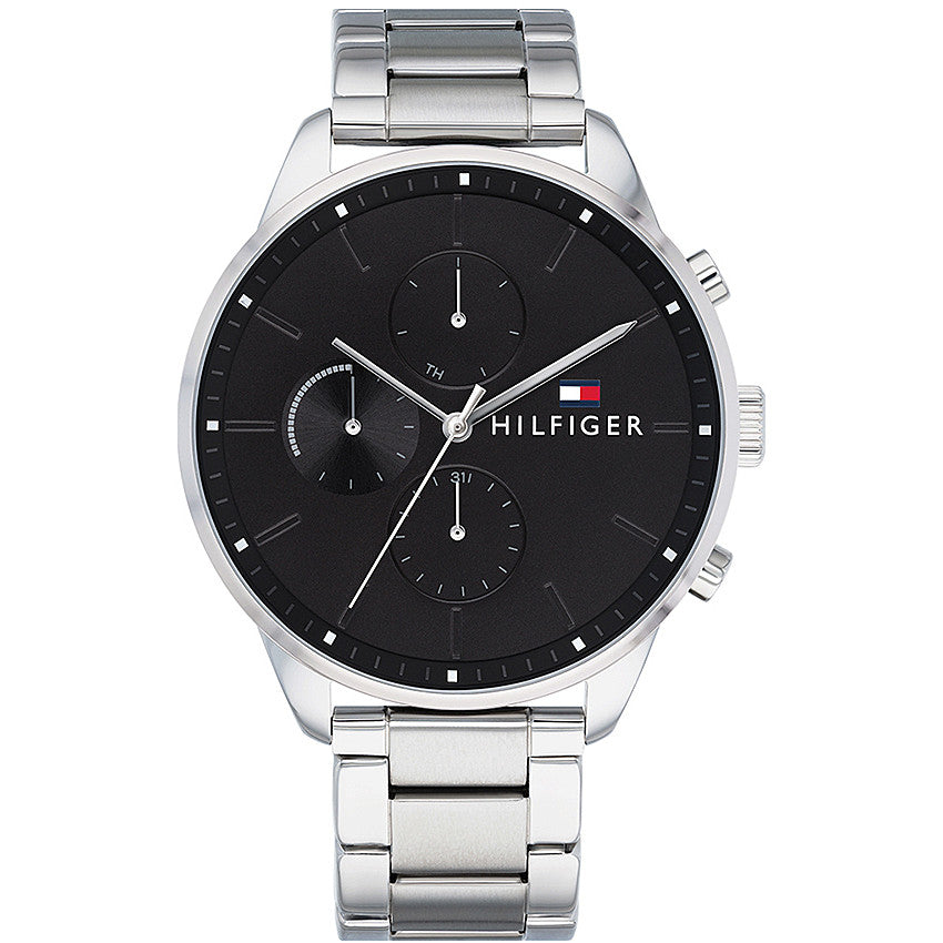  Shop Authentic Tommy Hilfiger Chase Quartz Black Dial Silver Steel Strap Watch For Men - 1791485 - Luxxuri