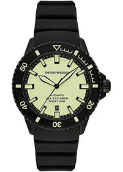 Emporio Armani Sea Explorer Automatic Yellow Dial Black Silicone Strap Watch For Men - AR60085
