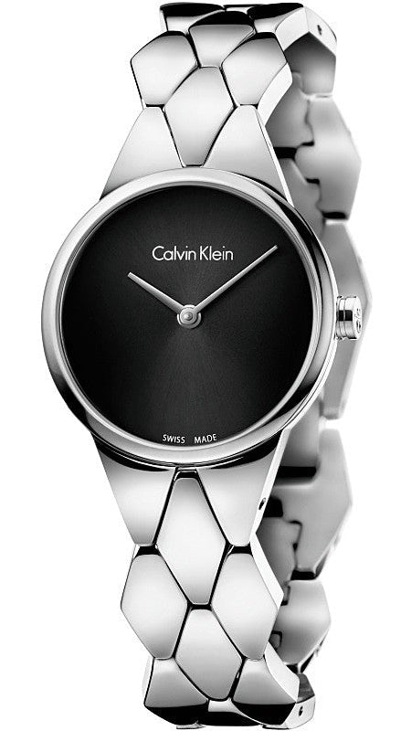  Shop Authentic Calvin Klein Snake Black Dial Silver Steel Strap Watch For Women - K6E23141 - Luxxuri