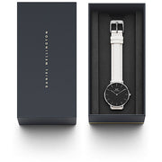  Shop Authentic Daniel Wellington Classic Petite Bondi Black Dial White Leather Strap Watch For Women - DW00100284 - Luxxuri