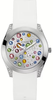  Shop Authentic Guess Wanderlust Crystals Silver Dial White Rubber Strap Watch For Women - W1059L3 - Luxxuri