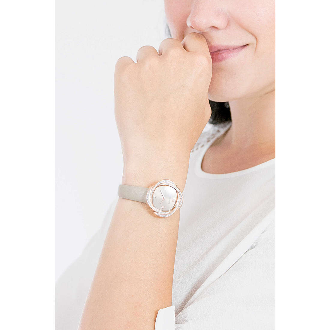  Shop Authentic Swarovski Crystal Flower Grey Dial Grey Leather Strap Watch for for Women - 5552424 - Luxxuri