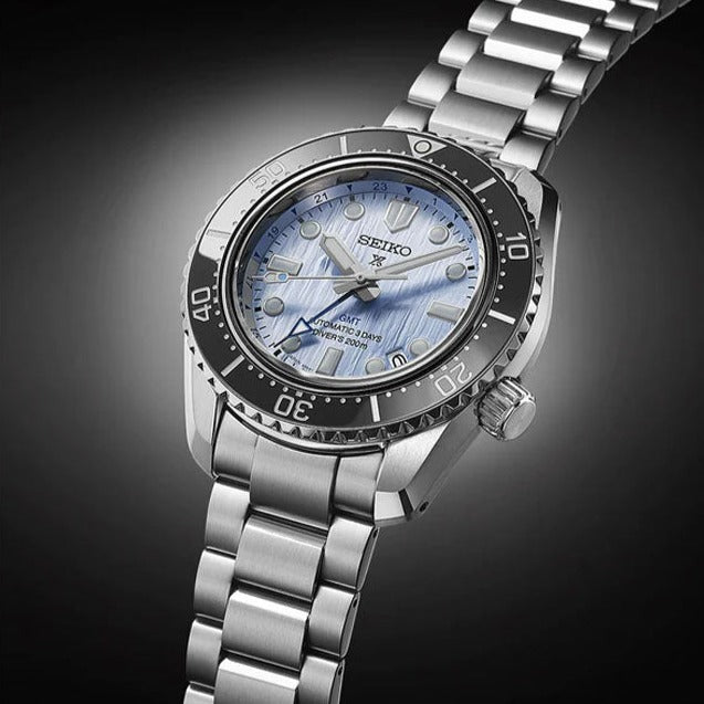  Shop Authentic Seiko Prospex Limited Edition Automatic GMT Glacier Blue Dial Silver Steel Strap Watch For Men - SPB385J1 - Luxxuri