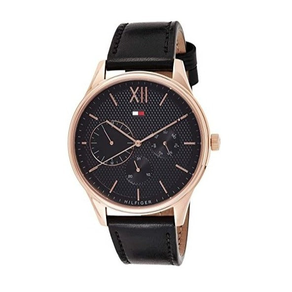  Shop Authentic Tommy Hilfiger Damon Quartz Black Dial Black Leather Strap Watch for Men - 1791419 - Luxxuri