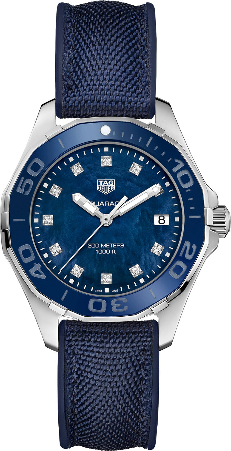 Shop Authentic Tag Heuer Aquaracer Quartz Mother of Pearl Blue Dial Blue NATO Strap Watch for Women - WAY131L.FT6091 - Luxxuri