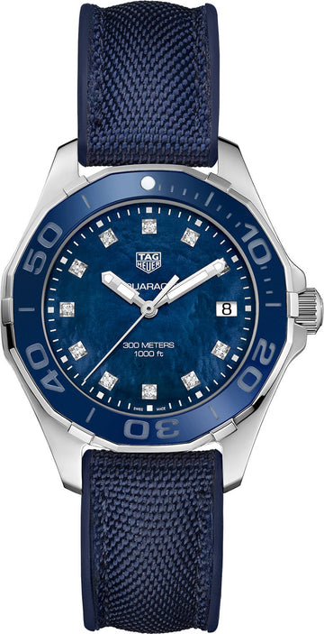  Shop Authentic Tag Heuer Aquaracer Quartz Mother of Pearl Blue Dial Blue NATO Strap Watch for Women - WAY131L.FT6091 - Luxxuri