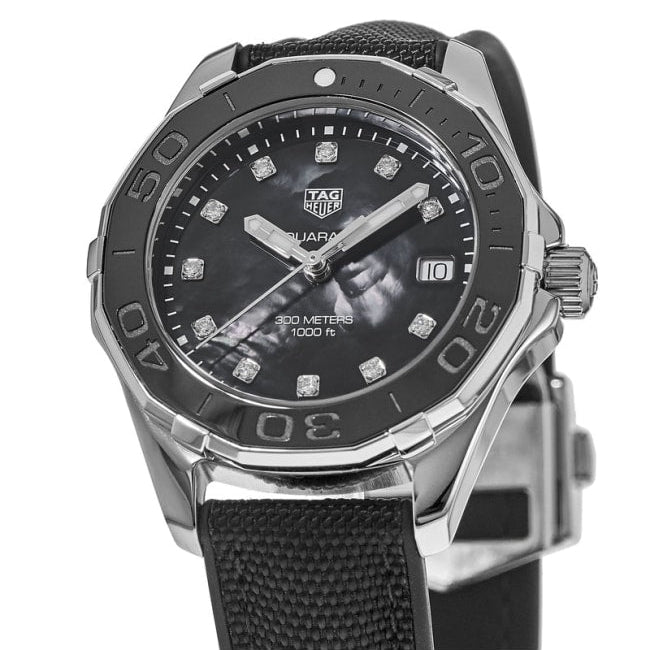  Shop Authentic Tag Heuer Aquaracer Quartz Mother of Pearl Black Dial Black NATO Strap Watch for Women - WAY131M.FT6092 - Luxxuri
