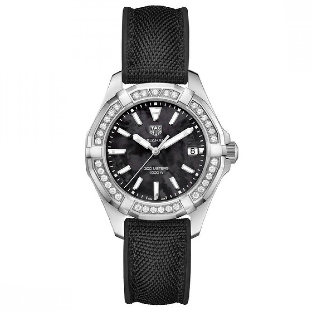  Shop Authentic Tag Heuer Aquaracer Diamonds Mother of Pearl Black Dial Black Nylon Strap Watch for Women - WAY131P.FT6092 - Luxxuri