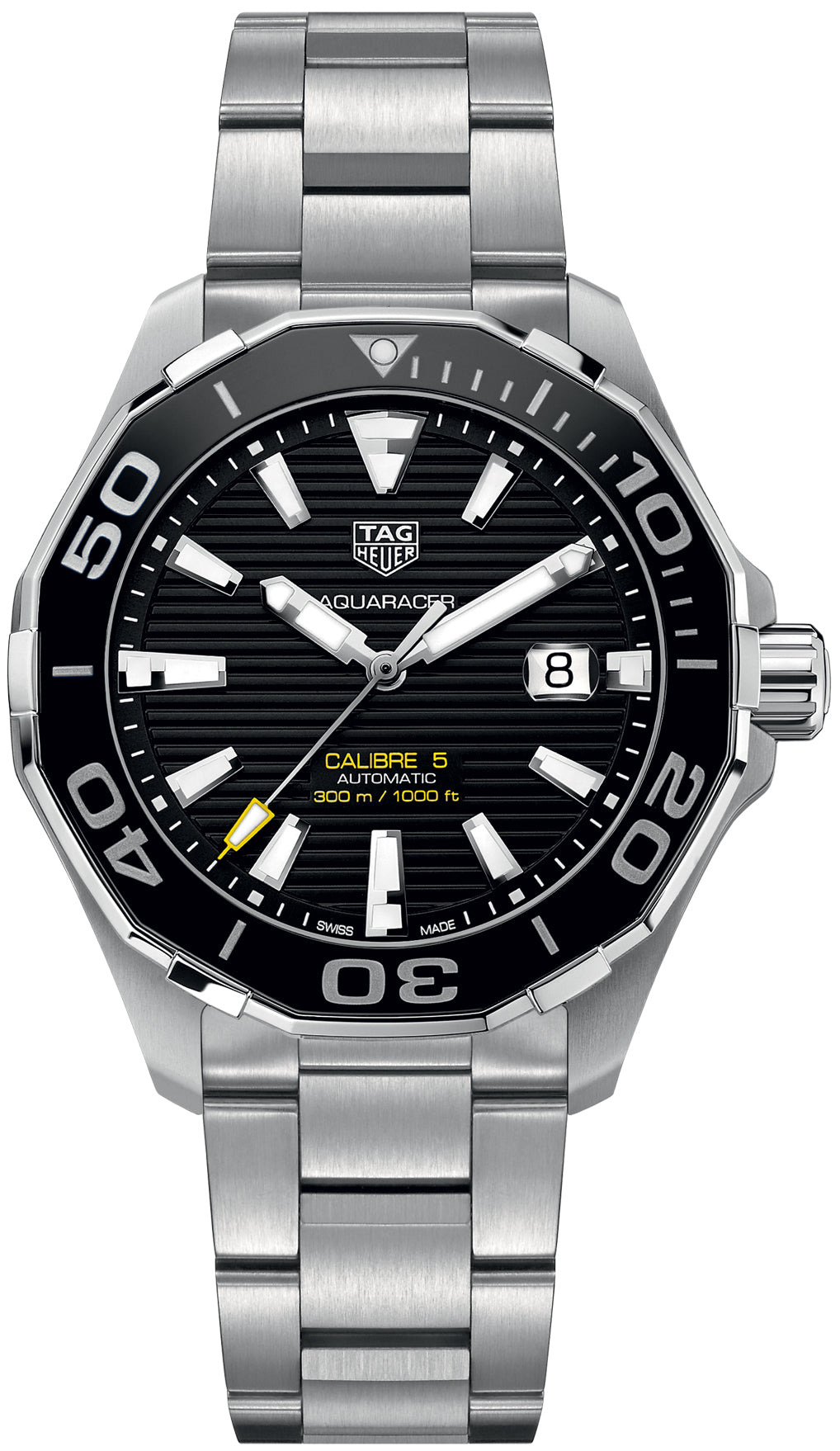  Shop Authentic Tag Heuer Aquaracer Black Dial Silver Steel Strap Strap Watch for Men - WAY201A.BA0927 - Luxxuri